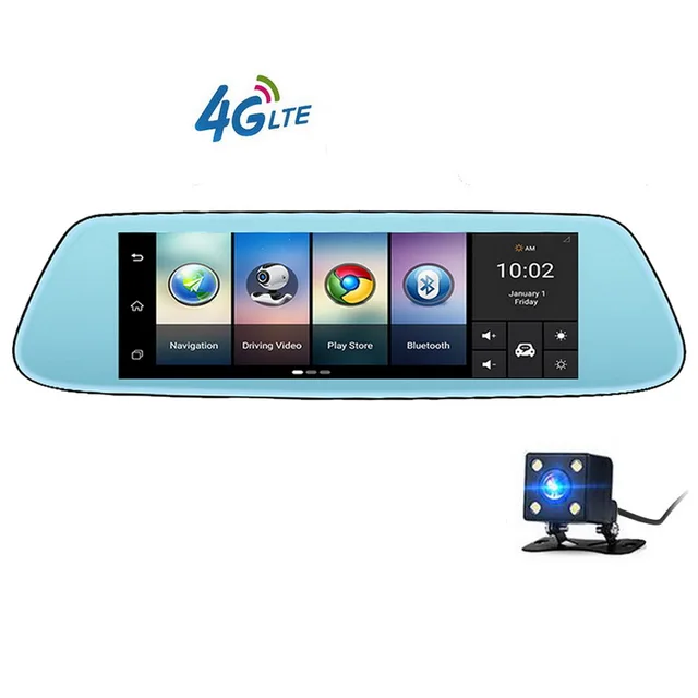 Best Quality FHD 1080p Android 5.1 4G Video Recorder Dash Cam 8 inch Dual Lens Newest Touch IPS Car DVR Camera Mirror GPS Bluetooth WIFI