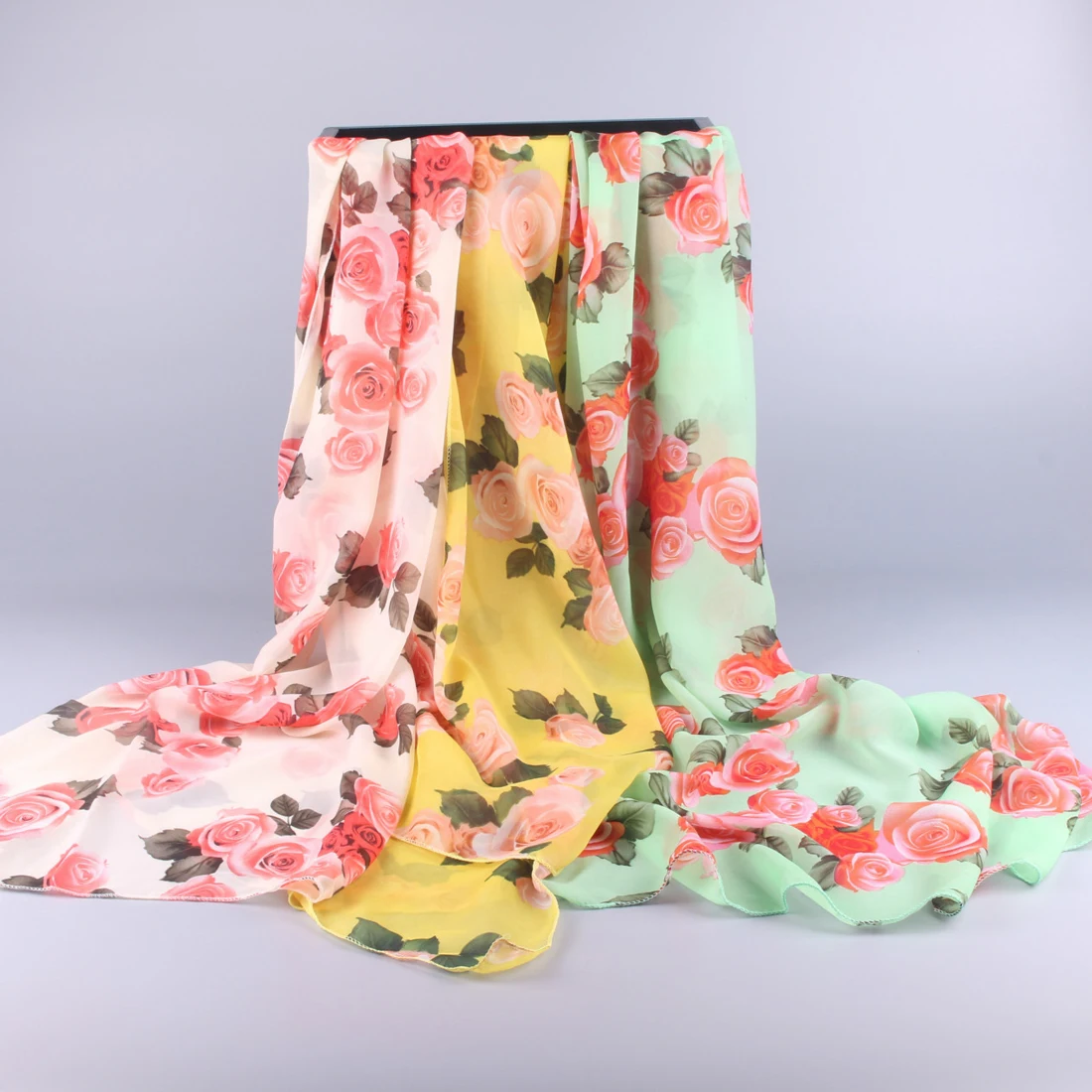 

New Ladies' Lover Flower Rose Chiffon Scarf Chevron Infinity Scarves Women Shawl Beach Towel Female Long Summer Scarf