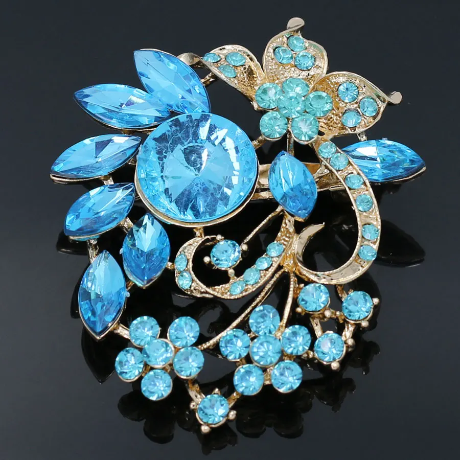 NingXiang Fashion Purple Crystal Rhinestone Flower Women Brooch Pins