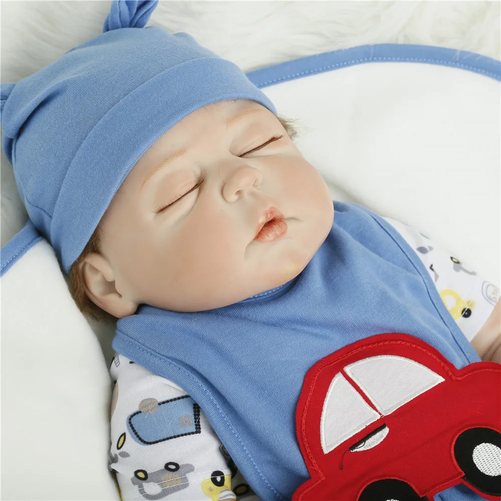SanyDoll 22-дюйма 55 см силиконовые куклы reborn, модный синий костюм, милый Спящий ребенок, мальчик и девочка подарок на день рождения