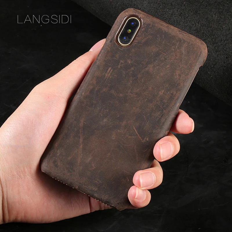 

N For IPhone X Case Handmade Genuine Cow Leather Custom Mobile Phone Cover Case