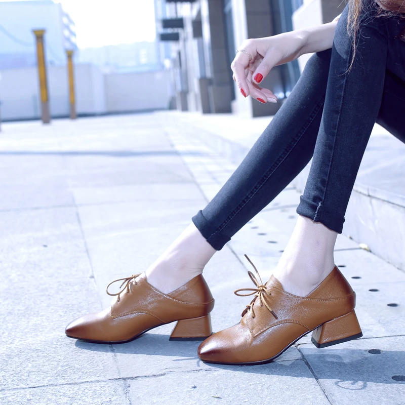 NEMAONE size 34-43 square toe women pumps high quality genuine leather ladies fashion low heels shoes simple comfortable