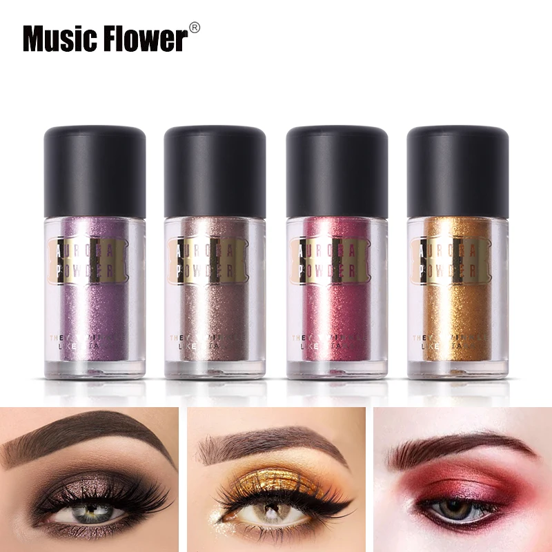 4pcs/lot Music Flower Brand Glitter Eyeshadow Loose Powder Diamond Shine Eye Shadow Shimmer Nude Brighten Gold Metallic Makeup