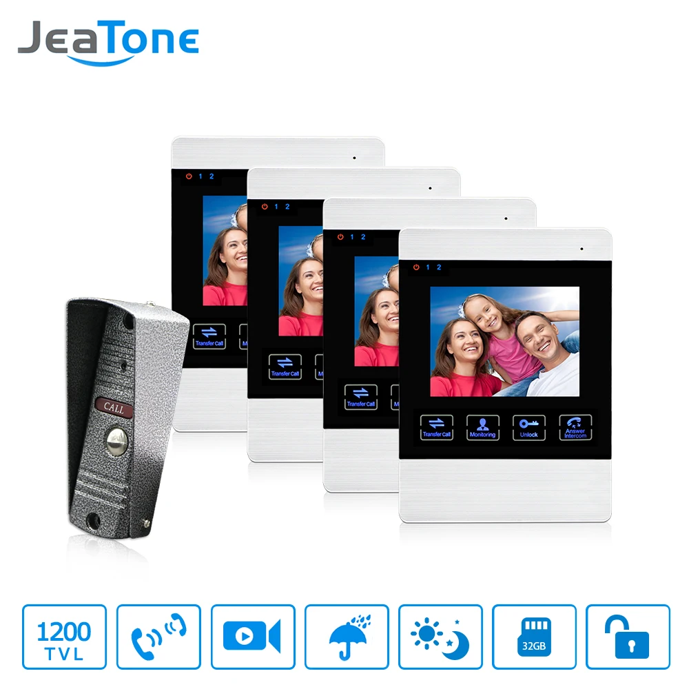 JeaTone 4 дюймов ЖК-дисплей Цвет Экран видео домофон Системы проводной дверной звонок с Камера крытый монитор Ночное Видение безопасности Системы
