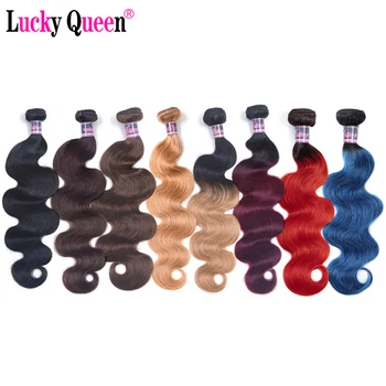 

Lucky Queen Hair Brazilian Hair Weave Bundles 1b/Burgundy Red Blue 27 Honey Blonde Ombre Body Wave 3 Bundles Non-Remy Human Hair