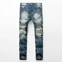 Новое поступление брендовые рваные джинсы модные дизайнерские джинсы мужские s вымытые дырявые прямые джинсы для мужчин Хлопковые