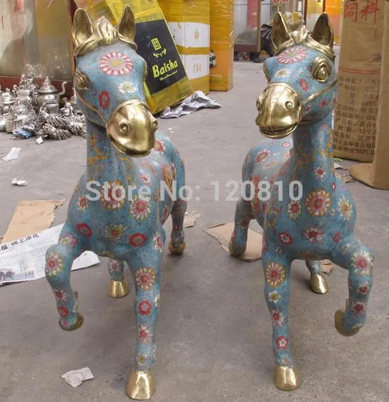 Китайский Королевский Pure Bronze Перегородчатой Фэн-Шуй Лаки Богатство боевой конь Пара