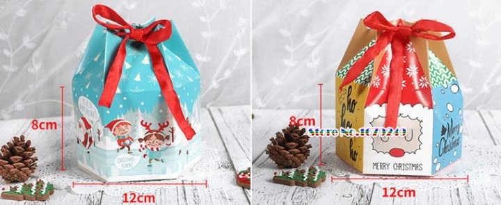 Рождественская коробка конфет с шестигранником, коробка для конфет и печенья с bbon, упаковка для выпечки, коробка для украшения свадебной вечеринки 100 шт/партия