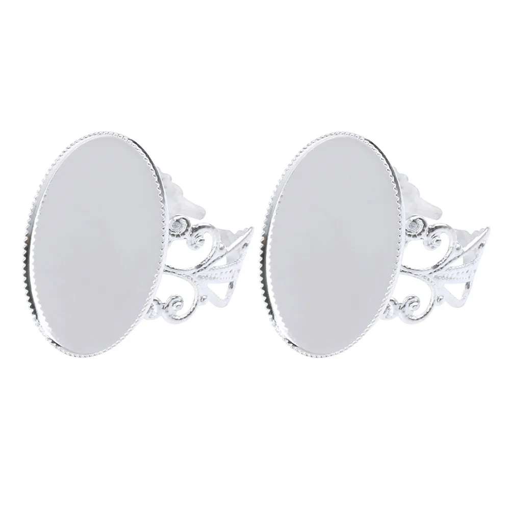 10 шт. 18x25 мм овальной DIY Регулируемый Кольца База для Jewelry кольцо Бланки настройки Hollow Серебряный тон поставки для ювелирных изделий k0631