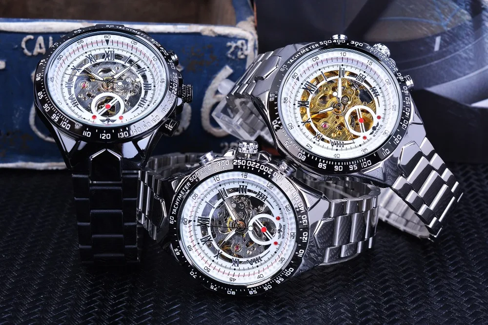 20 шт./лот ПОБЕДИТЕЛЬ номер Спорт ободок золотые часы мужские часы Montre Homme Часы Автоматический Скелет часы
