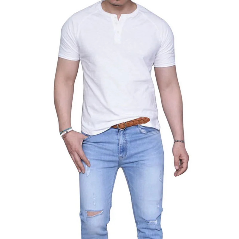 

LASPERAL 2019 T Shirt Men Fashion Solid Streetwear Funny Tops&Tees Summer Short Sleeve Round Neck Button Hip Hop T-shirt Male