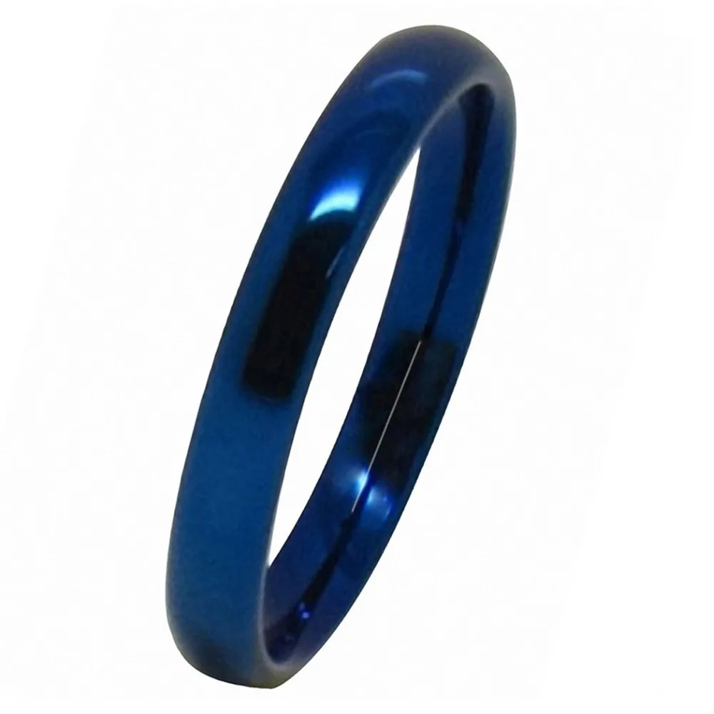Solid Blue Tungsten Carbide Engagement Rings 3mm Wide Classic Polish