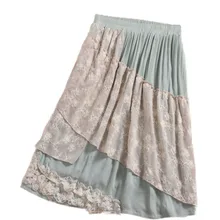 Оригинальная летняя женская юбка с высокой талией и цветочным рисунком, винтажная Ретро мода, Faldas Muje, кружевная Лоскутная юбка в стиле кантри, плиссированная юбка Y03547