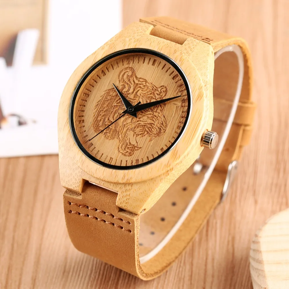 Concise Wooden Watch for Men Handmade Minimalist Design Wood Watches Boy Big Dial No Time Markers Quartz Movement | Наручные часы