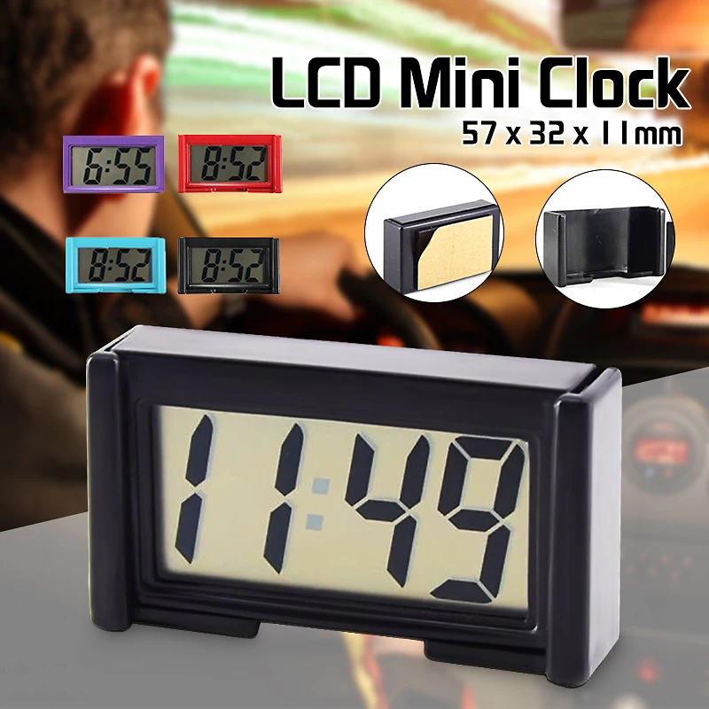 Mini LCD Automotive Digital Car Clock Self Adhesive Stick Time Portable