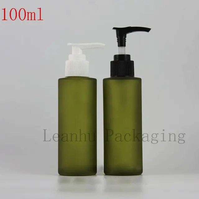 100ml Green Glass Cosmetic Pump Bottles,Travel Lotion Shampoo Bottle,Empty Cosmetic Containers