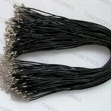 500 шт черный шнур из натуральной кожи ожерелье с замком "Карабин" 1" /2,0 мм