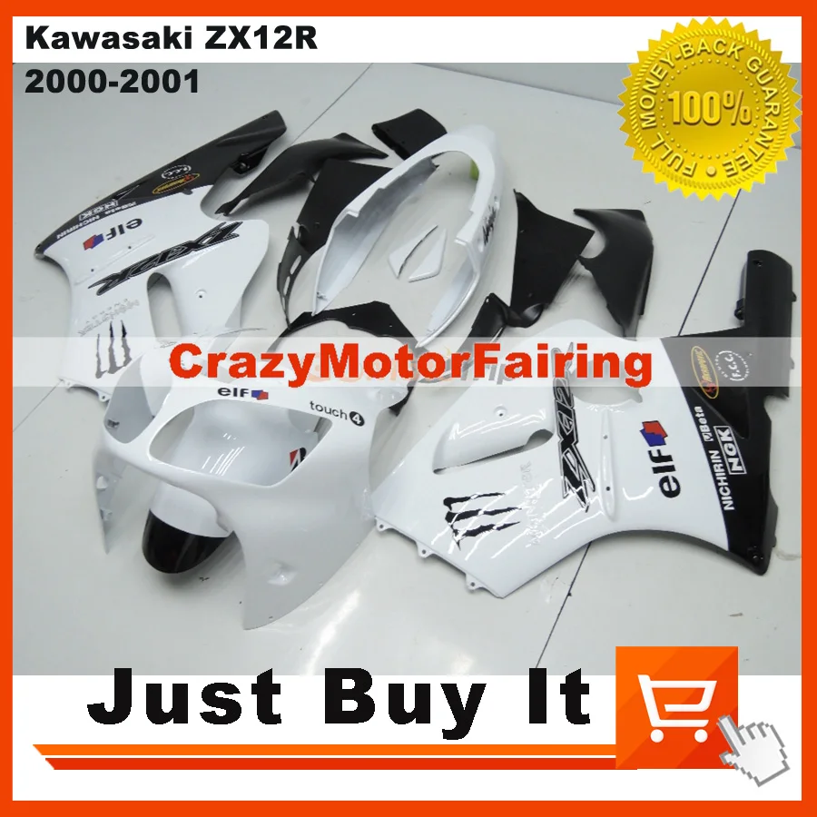 100% Пригодный Для Kawasaki ZX 12R 00 01 ZX12R 2000 2001 OEM БЕЛЫЙ Мотоцикл ОБТЕКАТЕЛЬ КОМПЛЕКТ