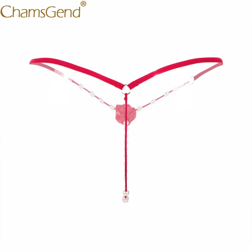 Chamsgend Intimates Women Sexy Hot Underwear Attractive Open Beading Flower V-String G String Thong 80111