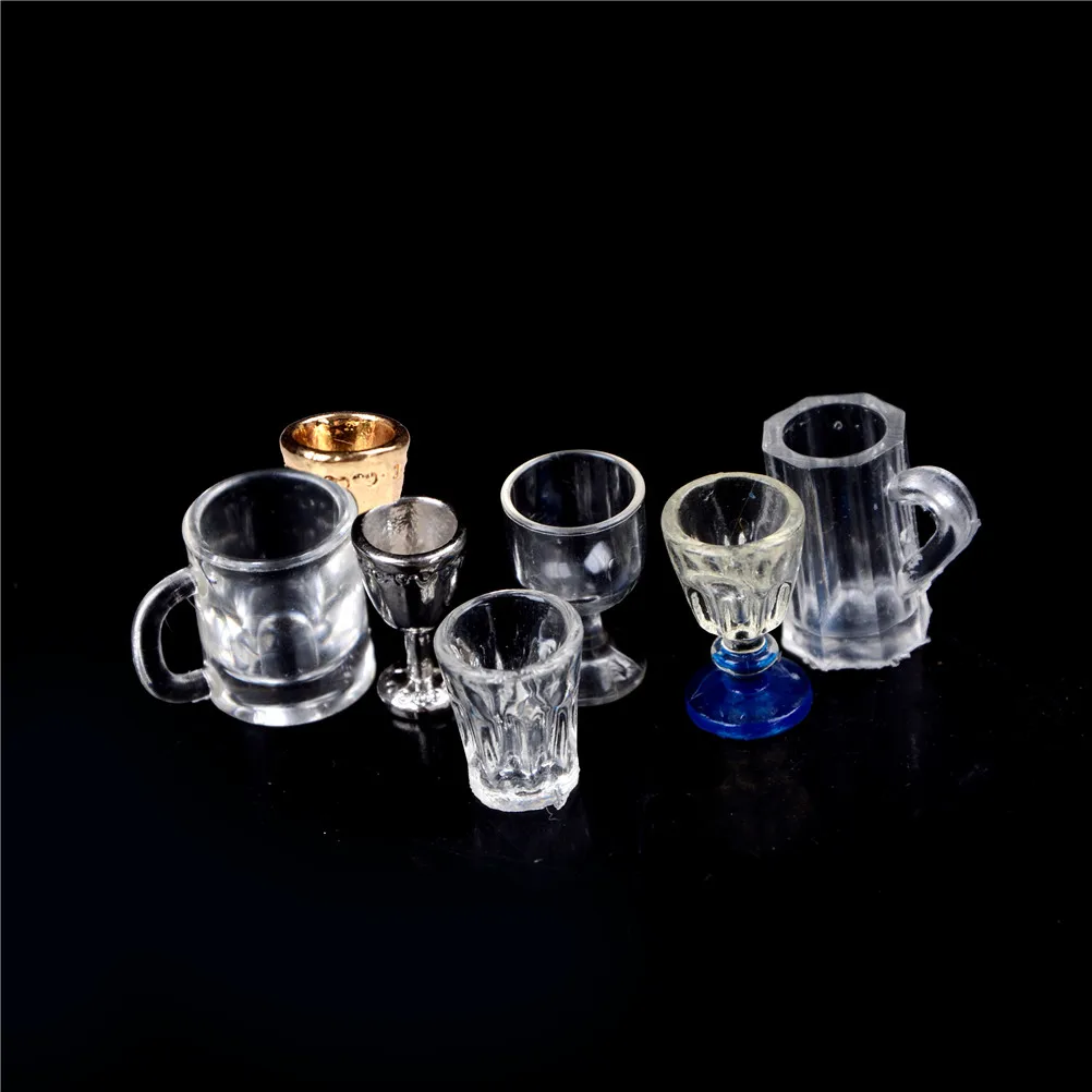 

DIY Parts 1:12 Scale Plastic 1/2Pcs Glass Model Transparent Goblet Miniature Mini Wine Beer Cup Dollhouse Craft Home Decoration
