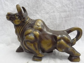 

FREE SHIPPING 9" Chinese Bronze Zodiac Year Wealth Fu Up Bull Ox On Statue Animals Figurine