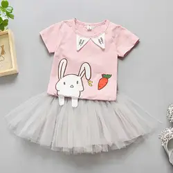 Милая футболка с короткими рукавами и рисунком кролика + юбка-пачка, одежда, новые комплекты одежды для маленьких девочек 0-5 лет
