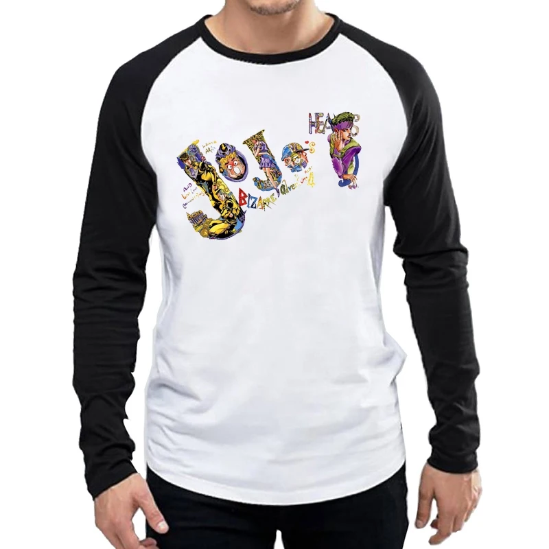 С длинным рукавом JoJo невероятное приключение футболка мужская мода JoJo невероятное приключение футболка футболки футболка длинный рукав футболка - Цвет: 1