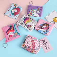 Милый кошелек для монет с единорогом для детей, для девочек, для женщин, маленький нулевой мешочек для держателей карт, чехол для ключей, сумка на молнии, кошелек для денег