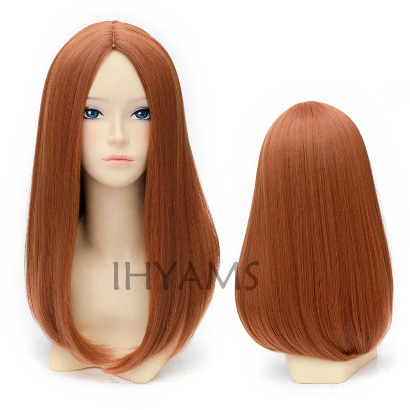 

Captain America 2 Black Widow Wig Natasha Romanoff Medium Long Straight Middle Parting Synthetic Anime Cosplay Wig + Wig Cap