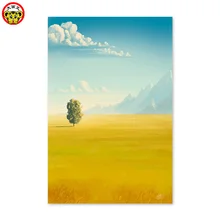 Diy Цифровая большая картина масляными красками желтое поле пшеницы белые облака плавают на ландшафте пропиленового покрытия