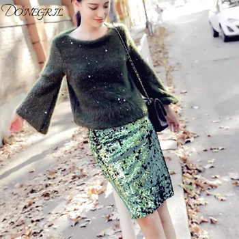 

Iridescent Diamond Sequin Skirt Fish Scale Women Sexy Midi Club Pencil Skirts 2020 Summer Green Casual High Waist Skirt