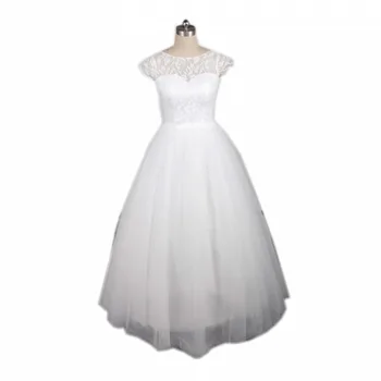 

Exquisite Pretty Hot Scoop Lace Cap Sleeve Bow A-line White/Ivory Tulle Lace Up Floor-Length None Wedding Dress 2017 New Style