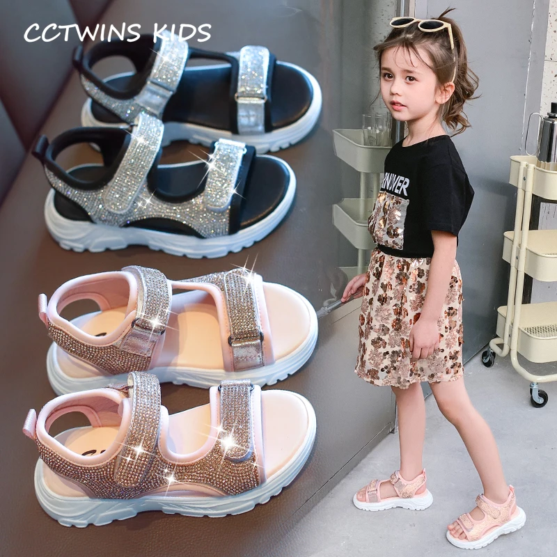 

Kids Summer Shoes 2019 Summer Girls Fashion Rhinestone Sandals Children Beach Sparkly Sandals Toddler Soft Barefoot Shoes BS189