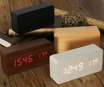 

New Wooden LED Alarm Clock+Time/date/temperature Digital Bamboo Wood Clock Voice Activated Table Clocks Reloj Despertador Wekker