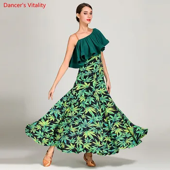 

Ballroom Dance Dress 2018 New Sexy Oblique Shoulder Big Swing Dresses Women Waltz Tango Dance Performance Competition Costumes