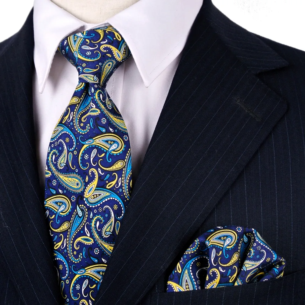 

Multicolor Navy Blue Crimson Yellow Azure Paisley Mens Neckties Handkerchief Ties Set 100% Silk Printed Free Shipping Brand New