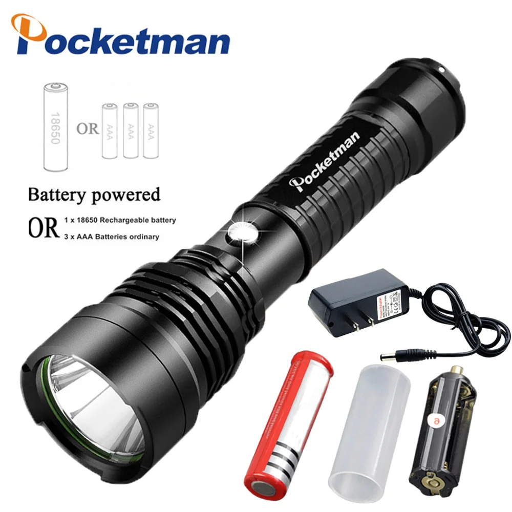 

Powerful LED Flashlight 8000 Lumen T6 Direct charging lamp 3 Modes Waterproof Flashlight Tactical Torch with 18650/AAA Battery