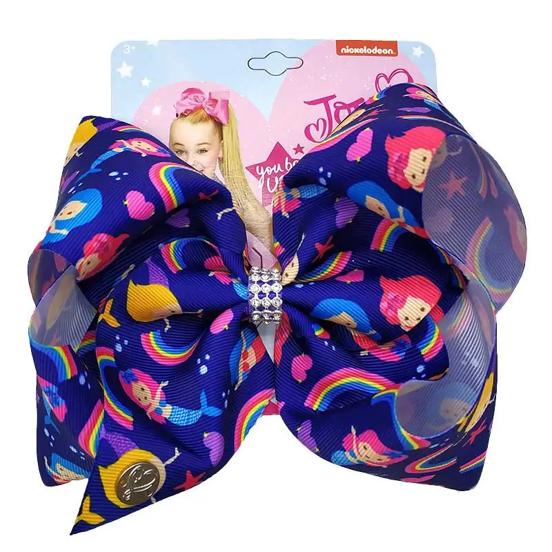 

8" Large JoJo Bows Mermaid Hair Clips For Girls Handmade Metalic Kids Fashion Print Ribbon Hair Bow Barrettes Hair Accessories