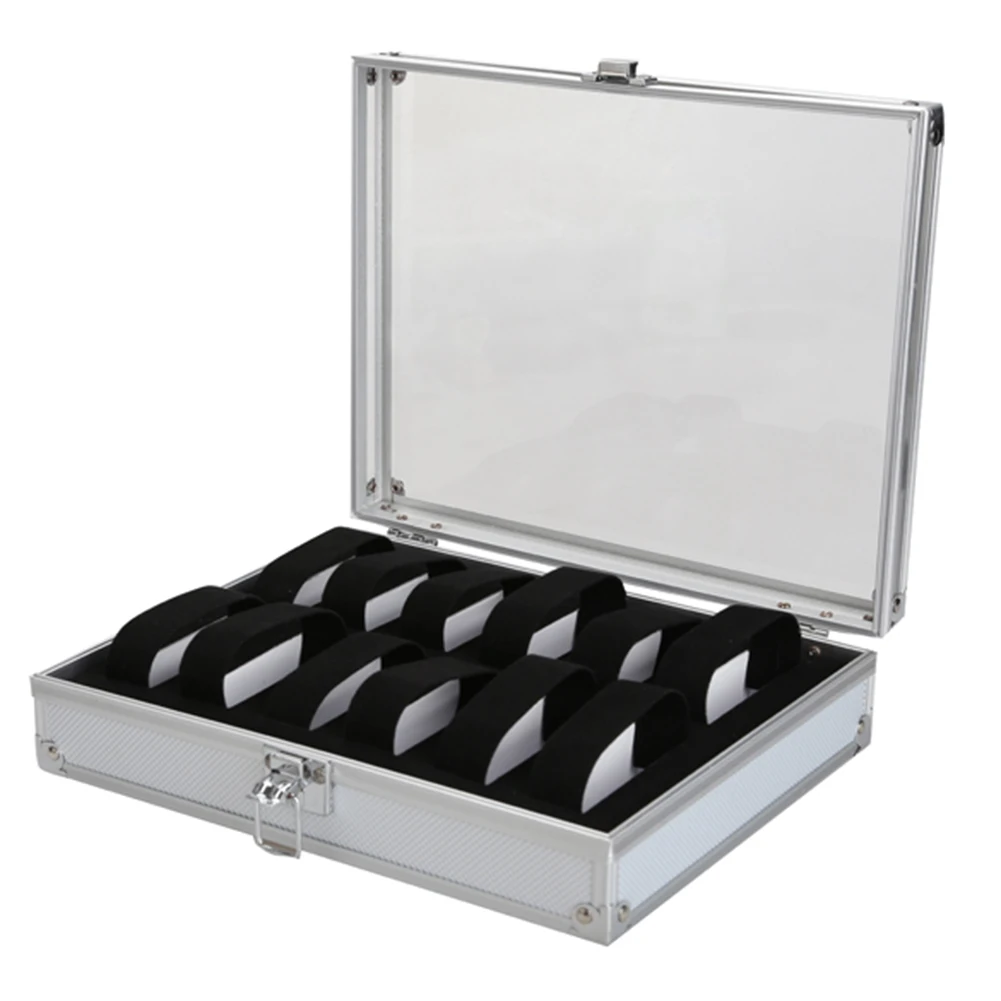 

Delicate Jewelry Display Cases Aluminum Alloy Body Internal Flocking Fabric 12 Grid Storage Box Watch Organizer Gift Cases VL