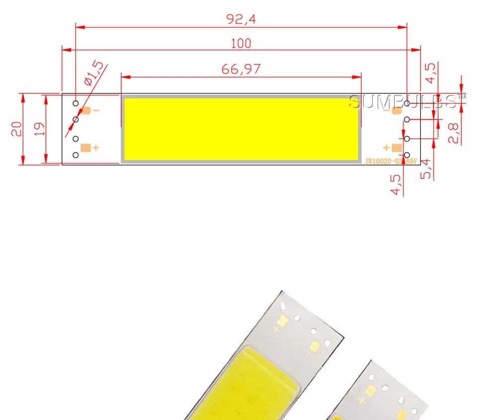 warm cold white 3w COB led strip 9v DC led light lamp bulb chip on baord (1)