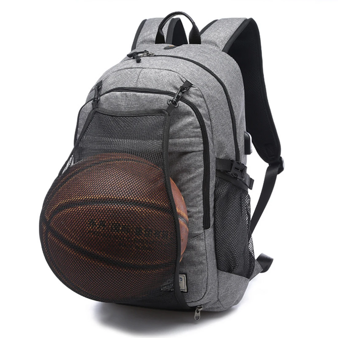 Многофункциональный баскетбольный рюкзак для мужчин с портом S, спортивная сумка, 15,6 дюймовый ноутбук с баскетбольной сеткой, usb порт для зарядки, мужская сумка - Цвет: Светло-серый