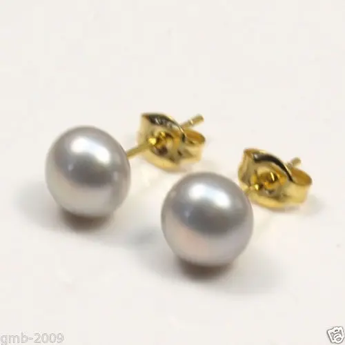 

Hot sale new Style >>>> TOP AAA+++ Beads 11-12mm Gray Akoya Pearl Stud Earring 14K Solid Gold