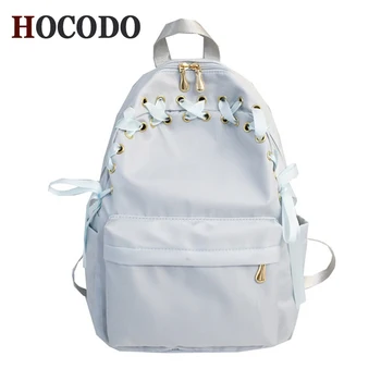 

HOCODO 2019New Women Backpack Nylon Fabric Shoulder Bag Waterproof Casual Travel School Bags Bow Red Back Packs Mochila De Mujer