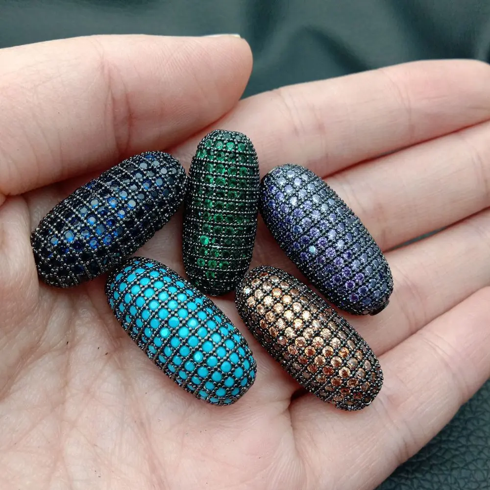 

1pc 11x25mm golden plated Cz micro pave rice loose beads for jewelry making