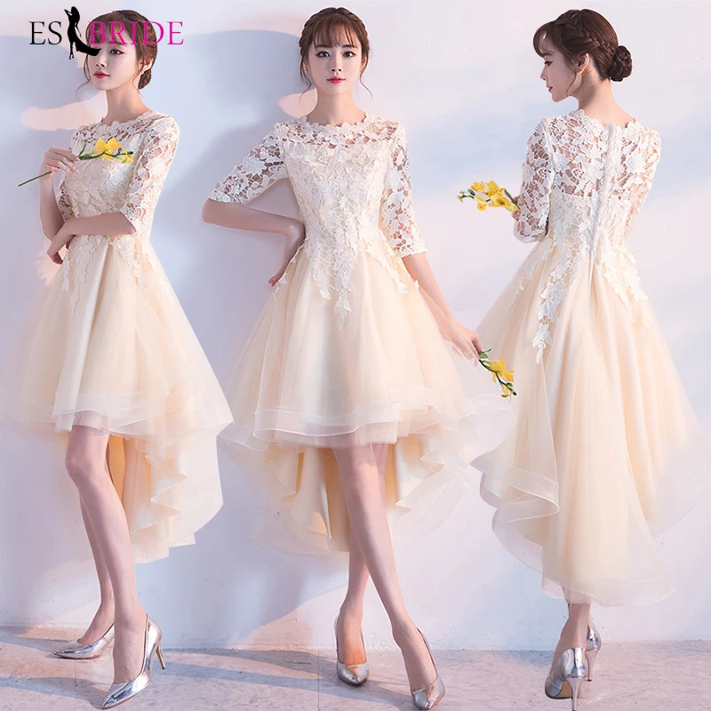 

Champagne Evening Dresses Long 2019 Simple Plus Size O-neck Short Sleeve Wedding Guest Gown Elegant Abito Da Cerimonia ES1698