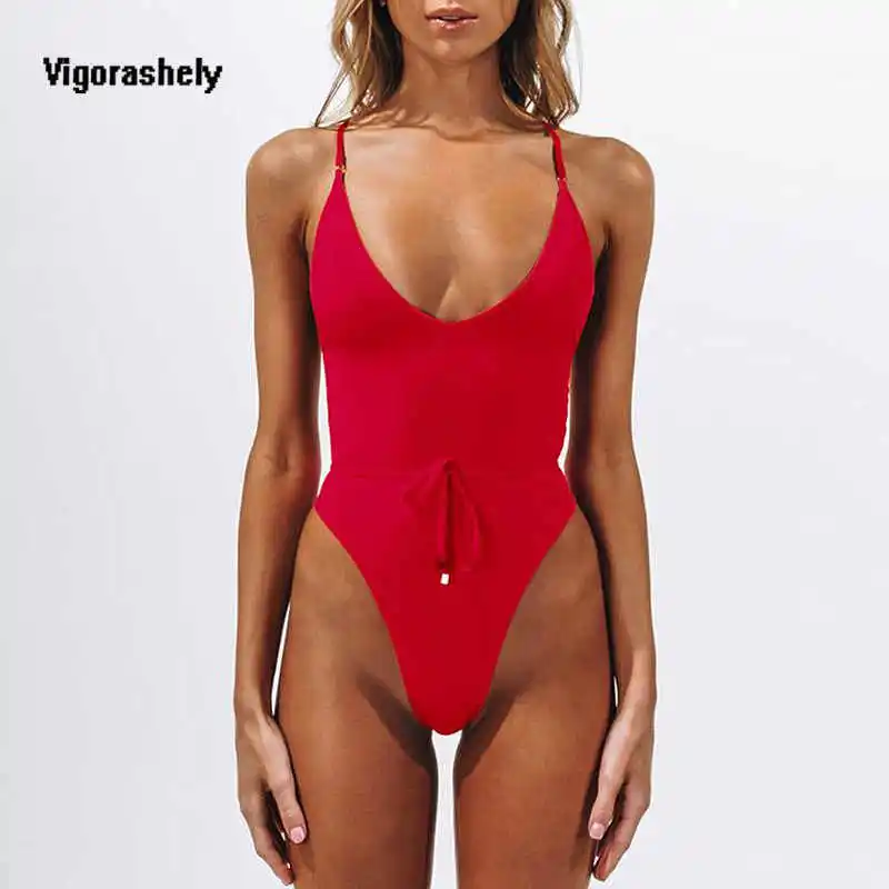 Красный сексуальный завязанный Цельный купальник для женщин в бразильском стиле полый Цельный купальник со шнуровкой пляжный купальный костюм монокини купальник