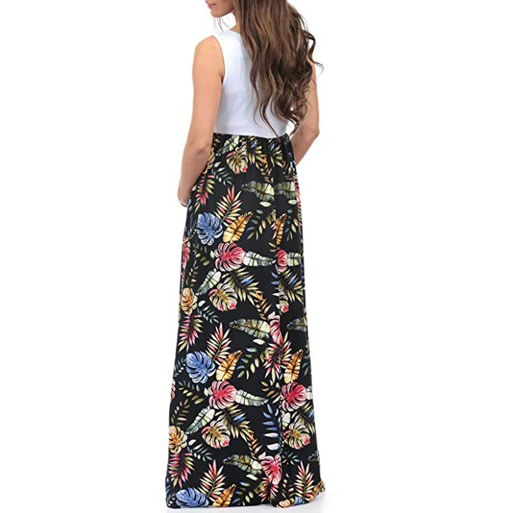 2020 para Mulheres sem Mangas Vetement Femme Maternidade Gravidez Roupas Vestido Ruched Cor Bloco Maxi Emenda 9 Cheap Vestidos