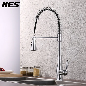 

KES Brass Singel Lever High Arc Pull Down Kitchen Faucet with Retractable Pull Out Wand, Swivel Spout, L6915BLF-CH/-BN/-PG/-ORB
