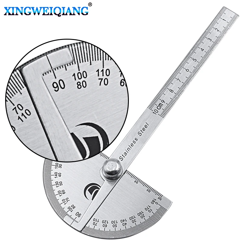 Stainless Steel Round Head 180° Rotating Protractor Angle Ruler Measuring Ruler