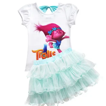 

Baby Girl Clothes 2018 Summer Moana vaiana enfant trolls print Sets Children girls Princess Dress + T shirt Suits Kids Clothing